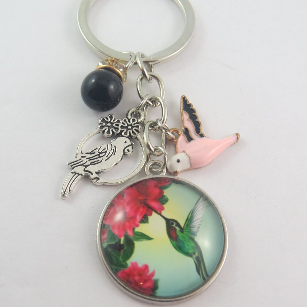 Hummingbird Keychain Bird Lover Key Ring Nature Charm Floral Accessory Gift